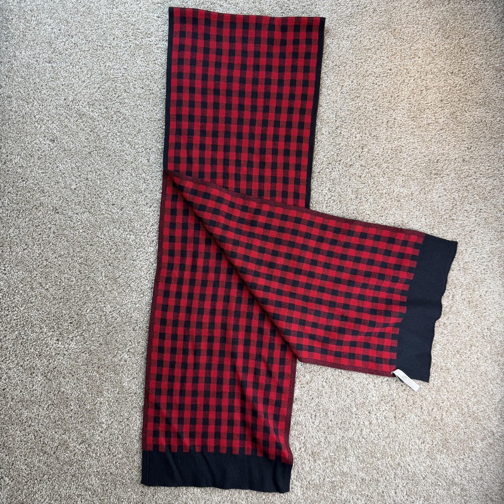 Talbots Scarf Womens One Size Red Black Buffalo Plaid Knit Rectangle Winter